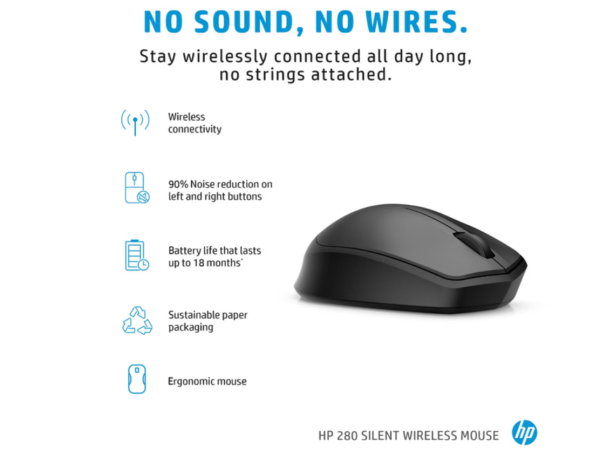 HP 280 Silent Black Wireless Mouse - Image 5